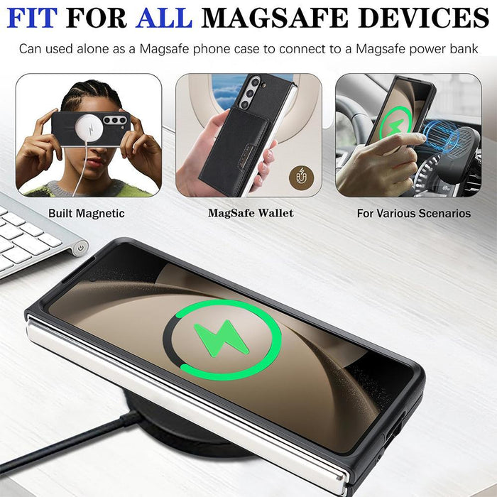 For Samsung Galaxy Z Fold7 5G Kalebol Strong Magnetic Magsafe 2-Fold Ring Magnetic Card Case Leather Side Sticker Phone Case