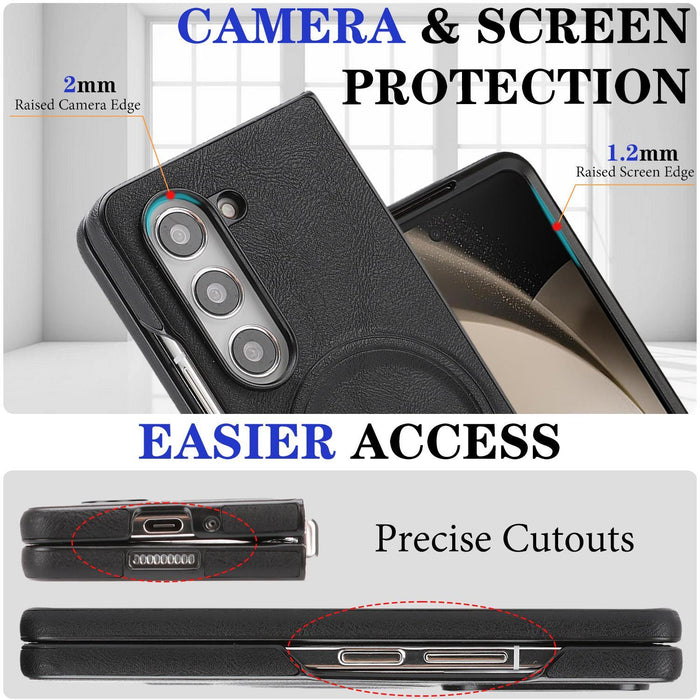 For Samsung Galaxy Z Fold7 5G Kalebol Strong Magnetic Magsafe 2-Fold Ring Magnetic Card Case Leather Side Sticker Phone Case