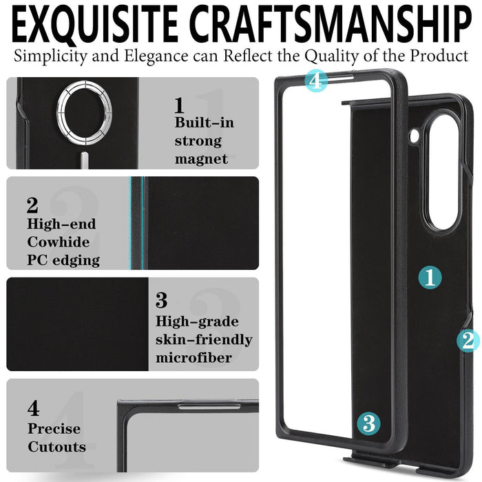 For Samsung Galaxy Z Fold7 5G Kalebol Strong Magnetic Magsafe 2-Fold Ring Magnetic Card Case Leather Side Sticker Phone Case