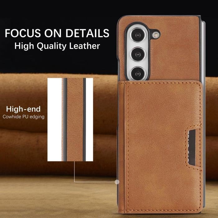 For Samsung Galaxy Z Fold7 5G Kalebol Strong Magnetic Magsafe 2-Fold Ring Magnetic Card Case Leather Side Sticker Phone Case