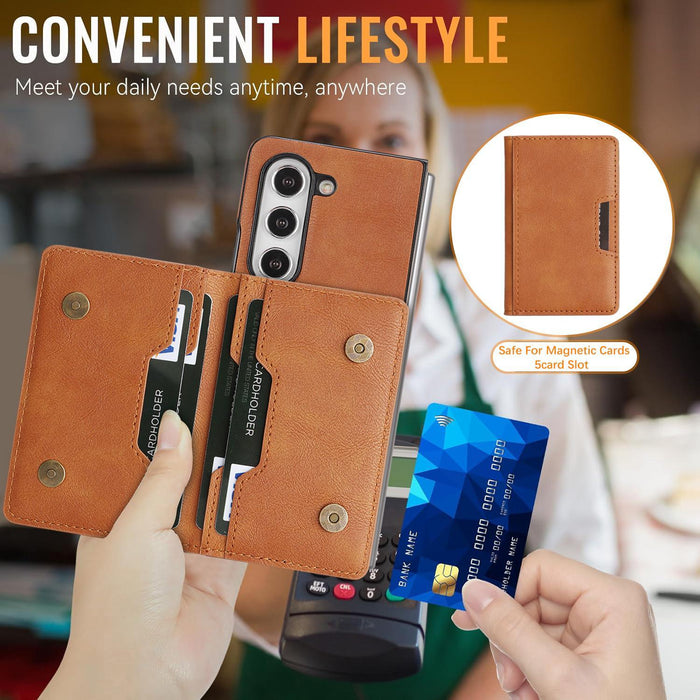 For Samsung Galaxy Z Fold7 5G Kalebol Strong Magnetic Magsafe 2-Fold Ring Magnetic Card Case Leather Side Sticker Phone Case