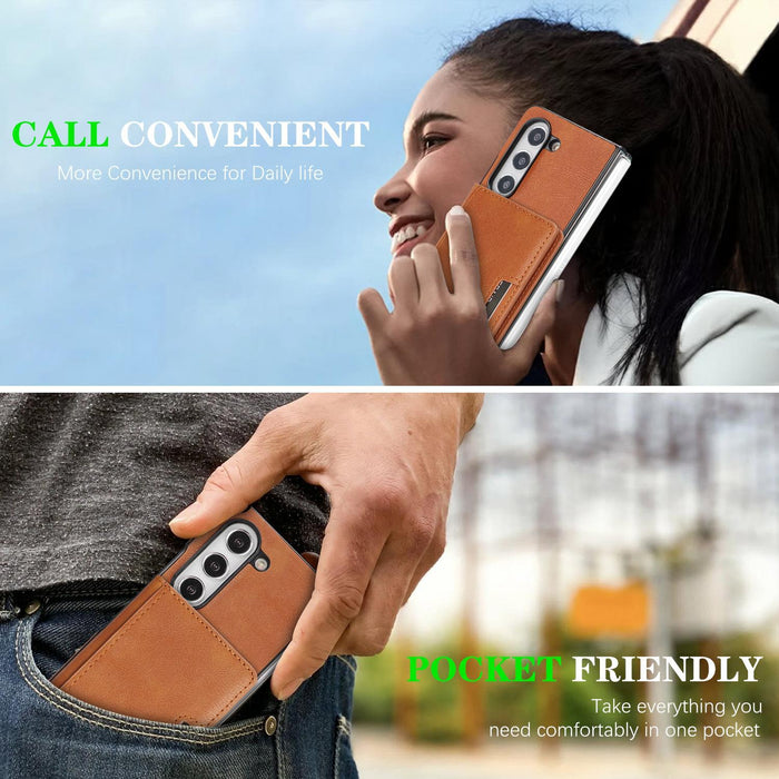 For Samsung Galaxy Z Fold7 5G Kalebol Strong Magnetic Magsafe 2-Fold Ring Magnetic Card Case Leather Side Sticker Phone Case