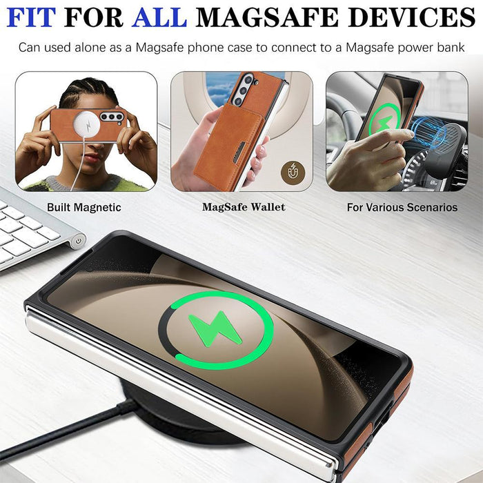 For Samsung Galaxy Z Fold7 5G Kalebol Strong Magnetic Magsafe 2-Fold Ring Magnetic Card Case Leather Side Sticker Phone Case