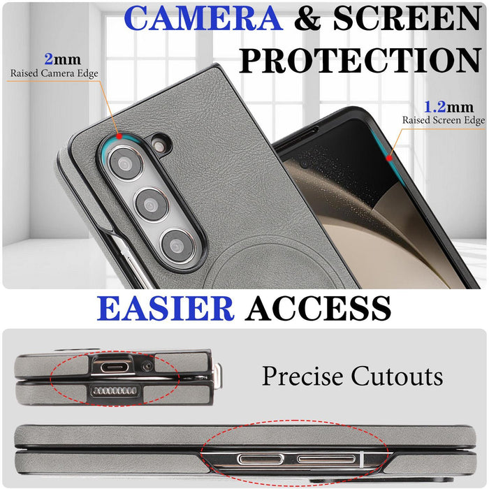 For Samsung Galaxy Z Fold7 5G Kalebol Strong Magnetic Magsafe 2-Fold Ring Magnetic Card Case Leather Side Sticker Phone Case