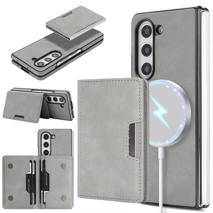 For Samsung Galaxy Z Fold7 5G Kalebol Strong Magnetic Magsafe 2-Fold Ring Magnetic Card Case Leather Side Sticker Phone Case