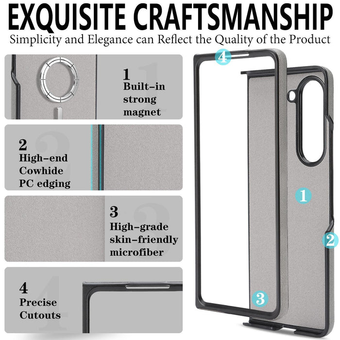 For Samsung Galaxy Z Fold7 5G Kalebol Strong Magnetic Magsafe 2-Fold Ring Magnetic Card Case Leather Side Sticker Phone Case