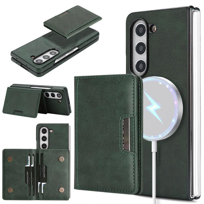 For Samsung Galaxy Z Fold7 5G Kalebol Strong Magnetic Magsafe 2-Fold Ring Magnetic Card Case Leather Side Sticker Phone Case