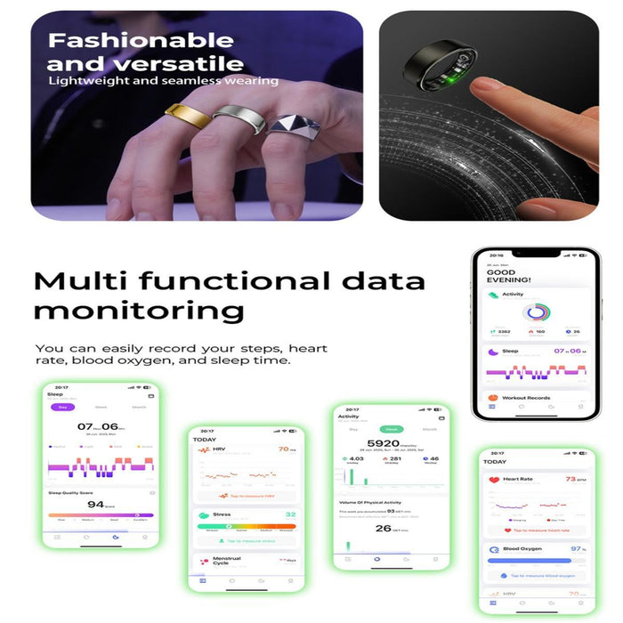 Smart Ring Heart Rate Blood Oxygen Sleep Monitoring Remote Photography