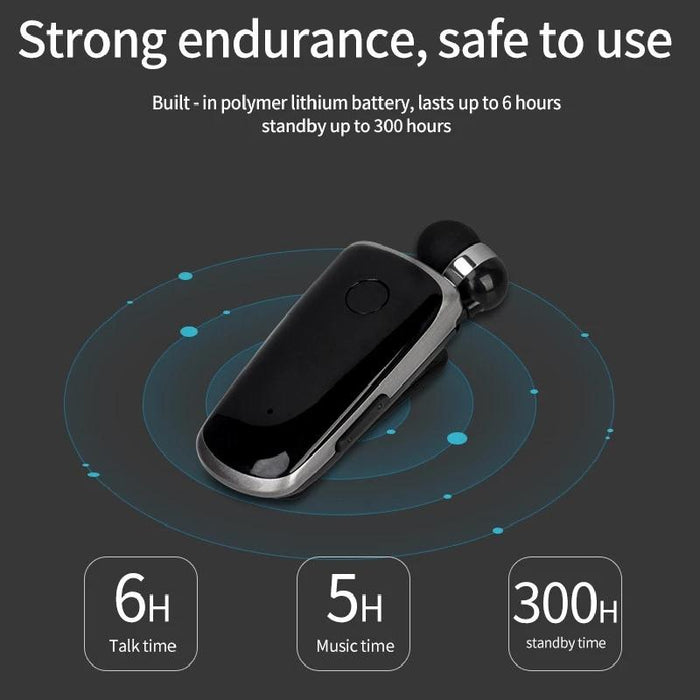 K39 Wireless Bluetooth Csr Dsp Chip In-Ear Vibrating Alert Wear Clip Hands Free Earphone Black