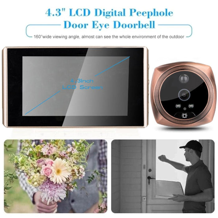 4.3 Inch Lcd Colour Screen Digital Door Eye Doorbell Electronic Peephole Door Camera Viewer Gold