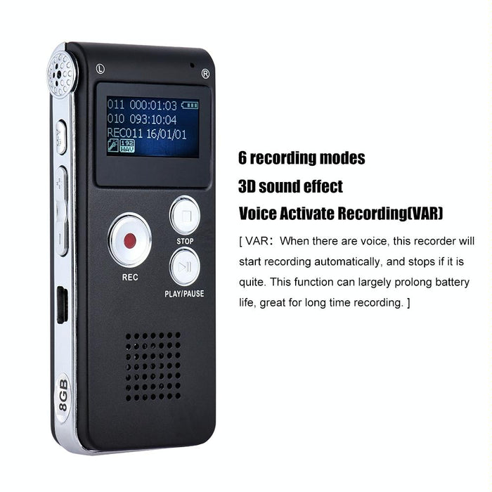 Voice Recorder Usb Professional Dictaphone Digital Audio With Wav Mp3 Player Var Function Record Black