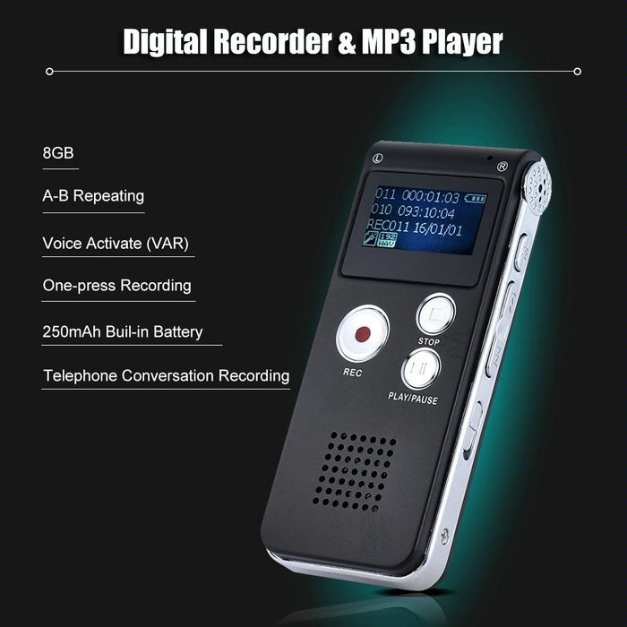 Voice Recorder Usb Professional Dictaphone Digital Audio With Wav Mp3 Player Var Function Record Black