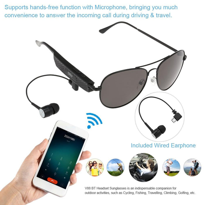 Y88 Wireless Bluetooth Sunglasses Music Earphones Smart Glasses Earbud Hands-Free With Mic