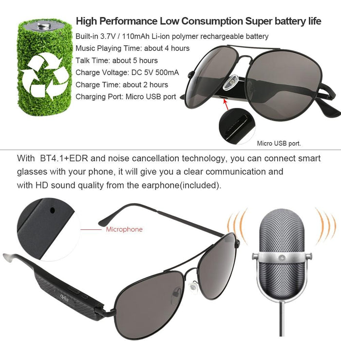 Y88 Wireless Bluetooth Sunglasses Music Earphones Smart Glasses Earbud Hands-Free With Mic