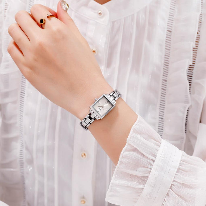 Elegant Square Quartz Watch for Women with Diamonds