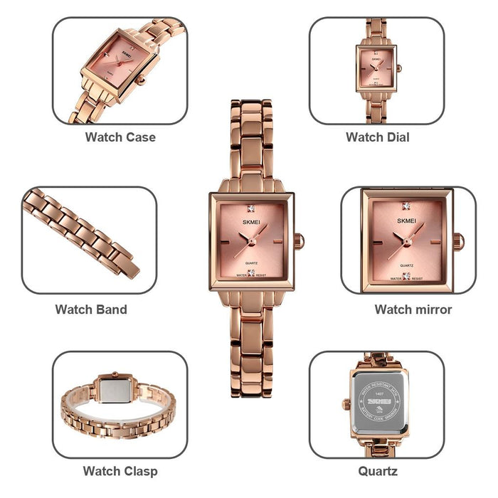 Elegant Square Quartz Watch for Women with Diamonds