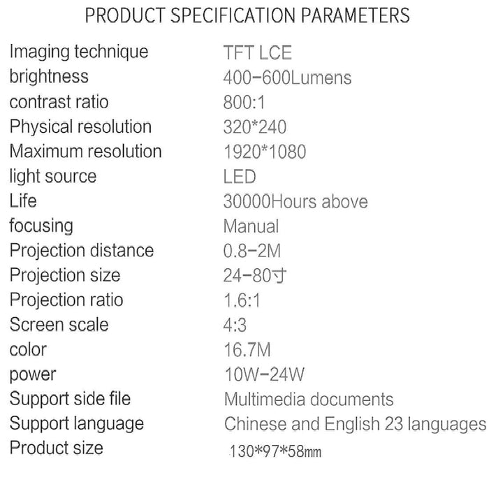 S361 80 Lumens 320 X 240 Pixel Portable Mini Projector Supports 1080P