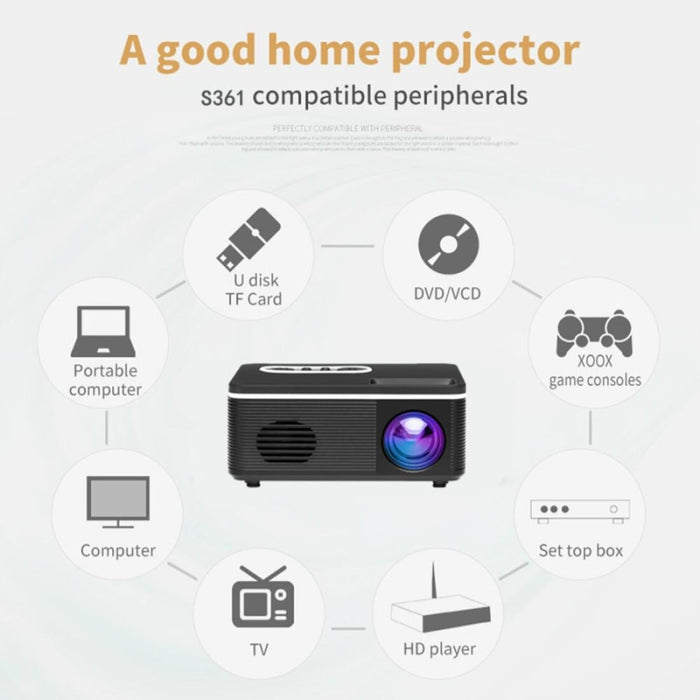 S361 80 Lumens 320 X 240 Pixel Portable Mini Projector Supports 1080P