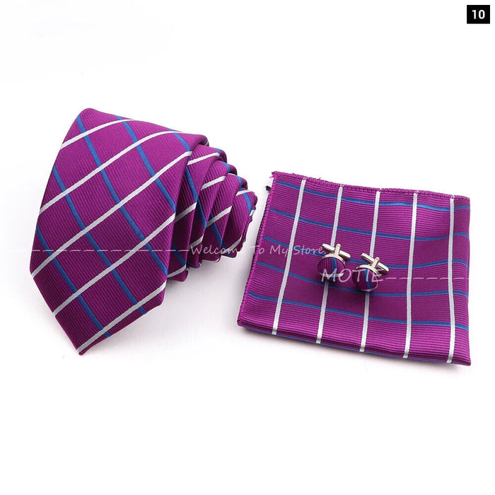 Blue Striped Tie Set For Weddings And Parties