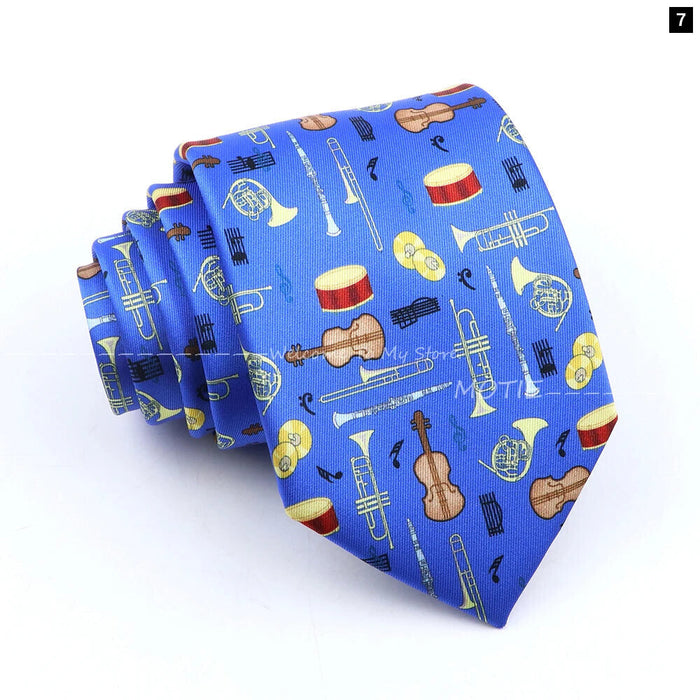 Musical Geometry Necktie Mens Blue Polyester Tie For Business And Party Wear