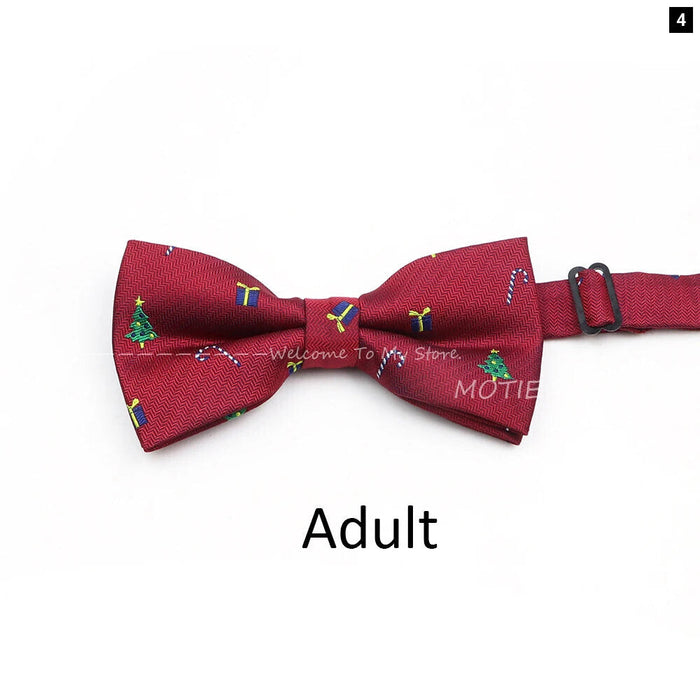 Christmas Bowtie Set Red Snowflake Pattern Parent-Child Matching Polyester Festive Accessory