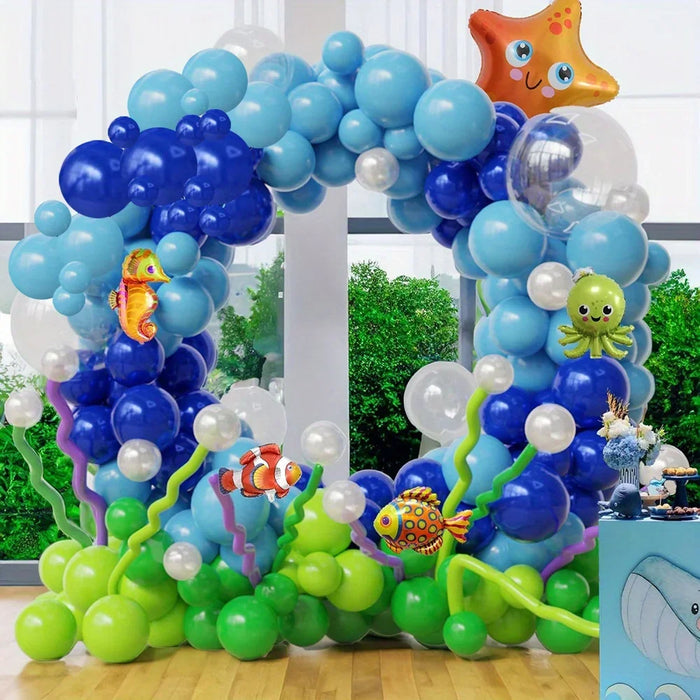 140Pcs Ocean-Themed Balloon Garland Kit - Blue Sea Animal Party Decor For Summer & Birthday Celebrations Indoor / Outdoor Use