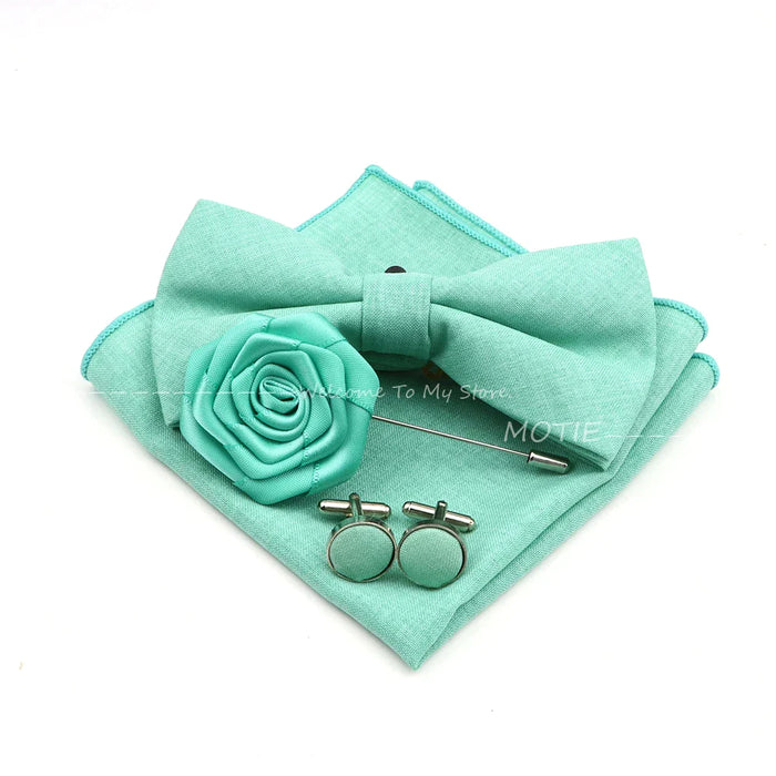 Design Cotton Handkerchief Set Adult And Kids Butterfly Bowtie Cufflink Brooch Party Suit Accessories