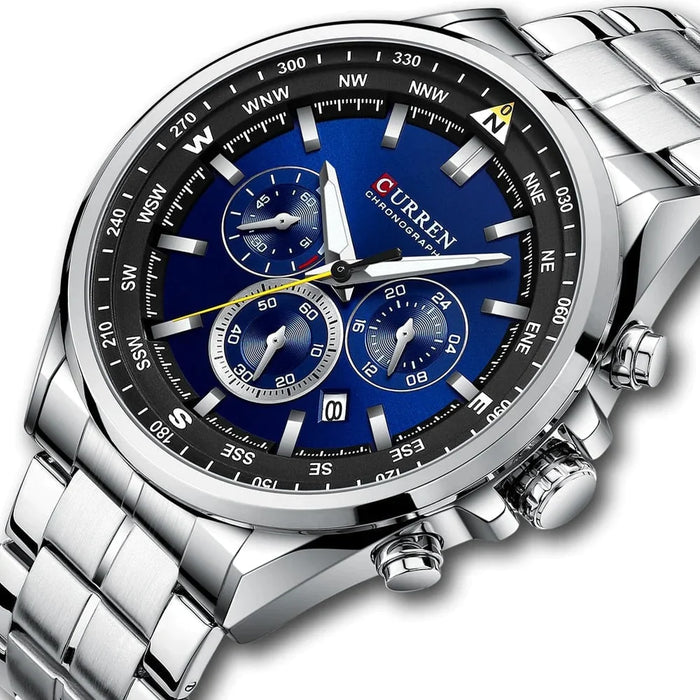 Wrist Watches For Men Stainless Steel Quartz Wristwatches With Chronograph Casual Sport Clock