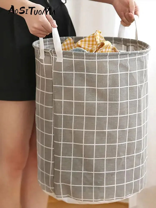 Large Foldable Plaid Fabric Laundry Basket