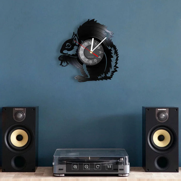 Acorn Squirrel Vinyl Record Wall Clock