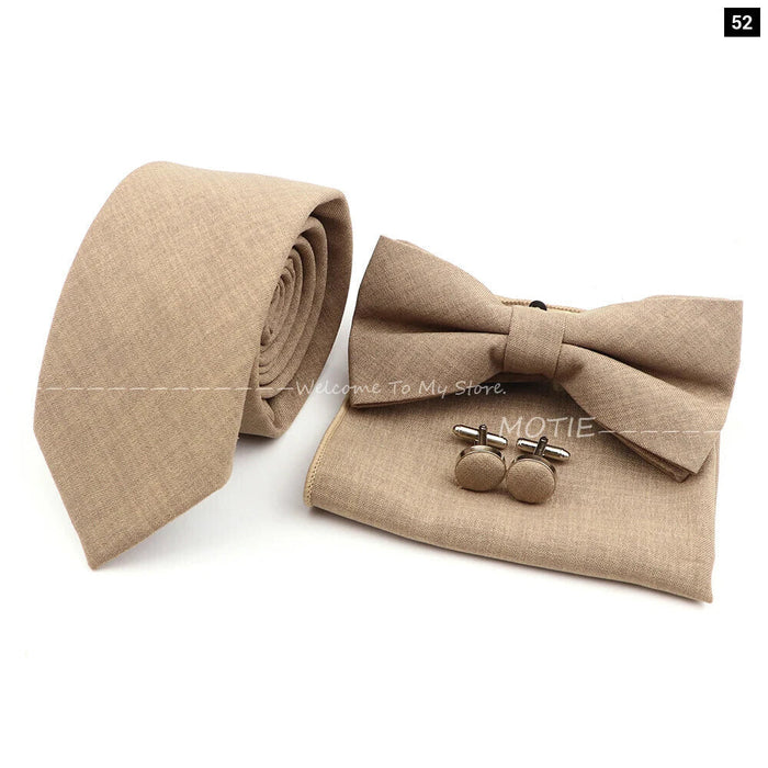 27 Colour Tie Set Classic Cotton Pocket Square Cufflink And Bowtie For Mens Wedding Party Accessories