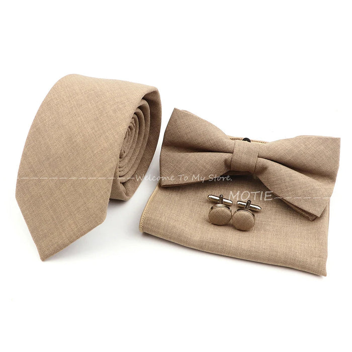 27 Colour Tie Set Classic Cotton Pocket Square Cufflink And Bowtie For Mens Wedding Party Accessories