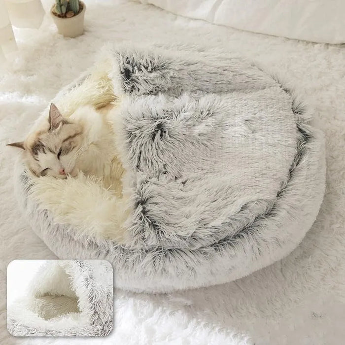 2 In 1 Pet Bed For Small Dogs Plush Round Nest With Cover