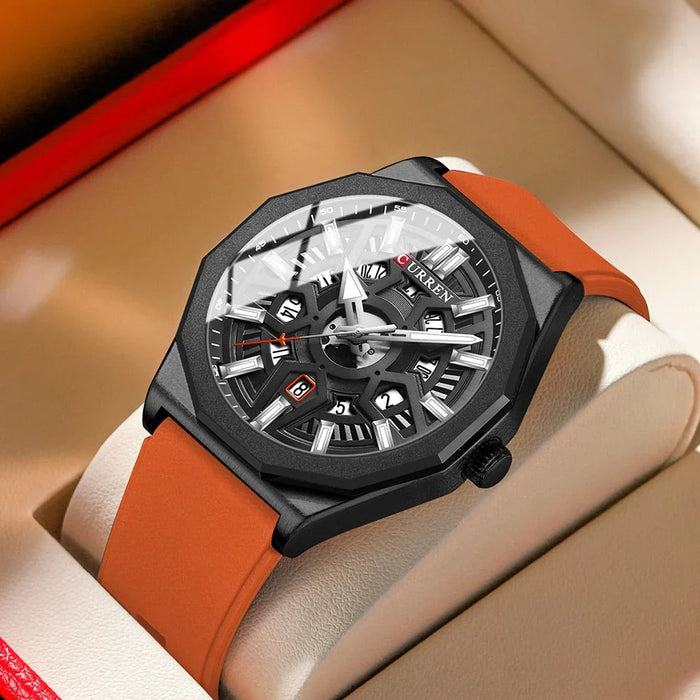 Men Fashion Creative Quartz Watches With Silicone Strap Casual Hollow Date Wristwatches For Male Luminous Hands