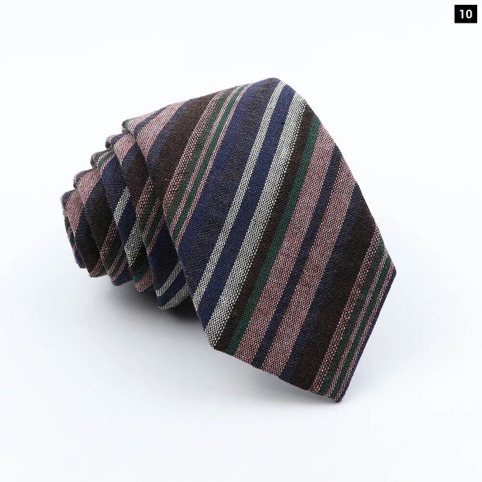 Handmade Mens Striped Ties 6Cm Linen Skinny Neck Tie Red Green Blue Casual Gift