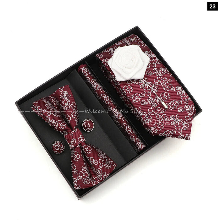 Floral Tie Set Novelty Design With Box For Parties And Business