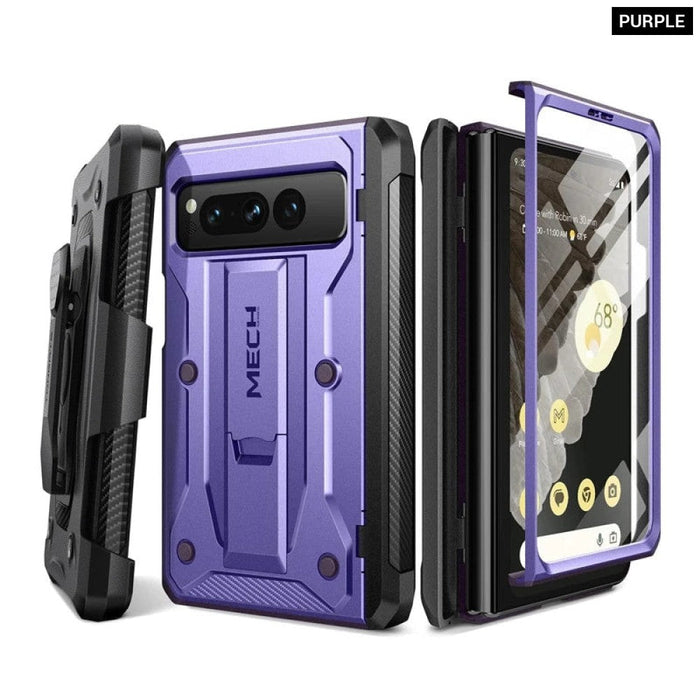 For Google Pixel Fold Military Grade Shockproof Rugged Phone Case With Screen Protector Hinge Protection Kickstand And Belt Clip