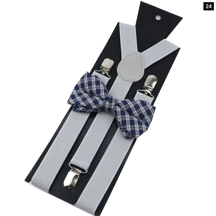 Cotton Plaid Bowtie Suspenders Set For Weddings