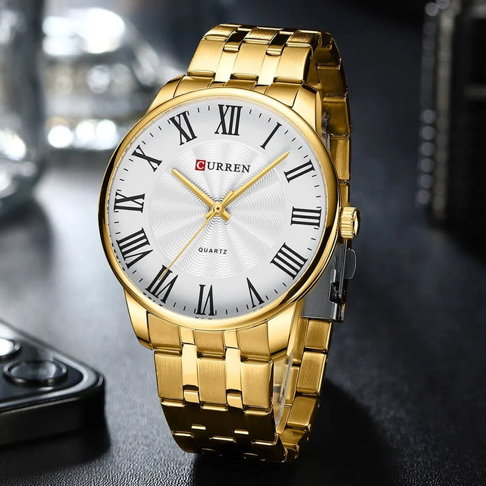 Brand Mens Watches Casual Business Quartz Wristwatches With Roman Numbers Style Stainless Steel Clock