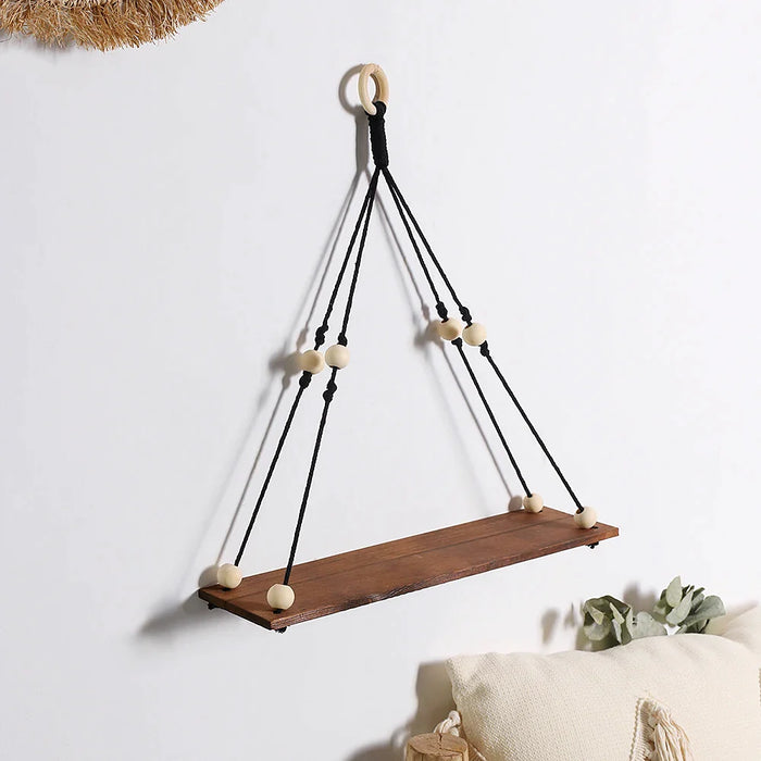 Boho Hanging Wall Shelf With Macrame Holder