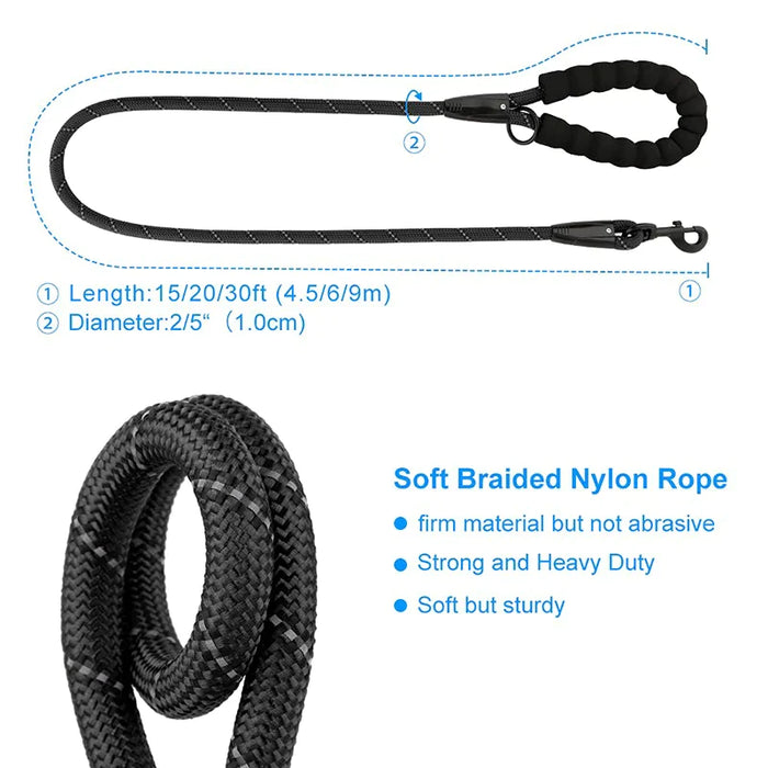 Strong Dog Leash Padded Handle Reflective