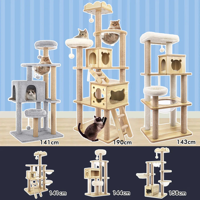 Wooden Cat Tree Scratching Post Bed