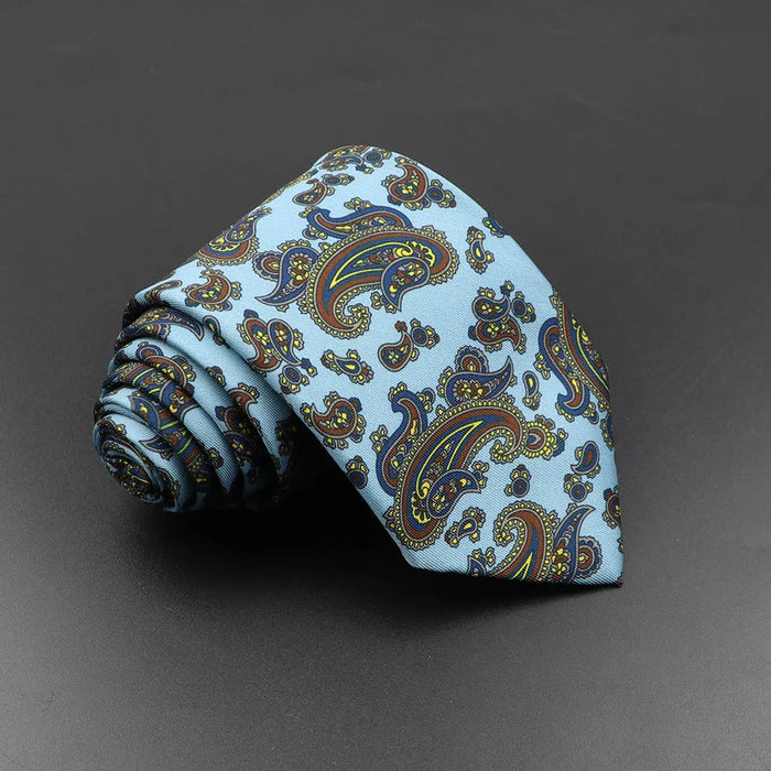 Silk Tie For Men 7.5Cm Soft Novelty Necktie In Blue Green And Orange Dot And Floral Design For Weddings And Business Gift Idea