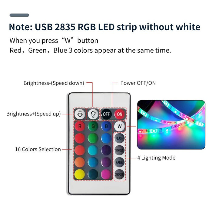 2m USB LED Lights Strip Tape LED 2835 24 Key IR Remote Control for Kitchen Closet Bedroom PC TV Backlight Home Lighting
