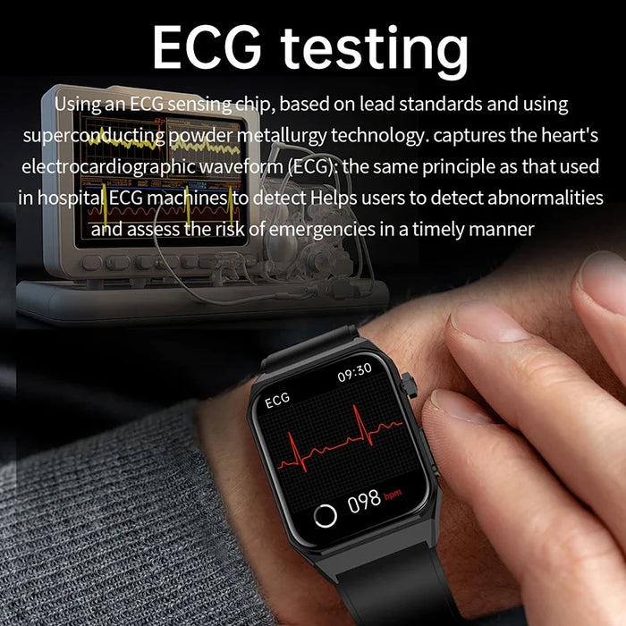 Mens 1.9Inch Heart Rateblood Glucose Pressure Oxygen Body Temperature Monitor Smartwatch