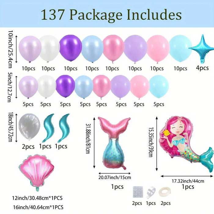 137Pcs Mermaid Balloon Garland Arch Kit Mermaid Theme Birthday Party Decoration Indoor Outdoor Balloon Party Decoration