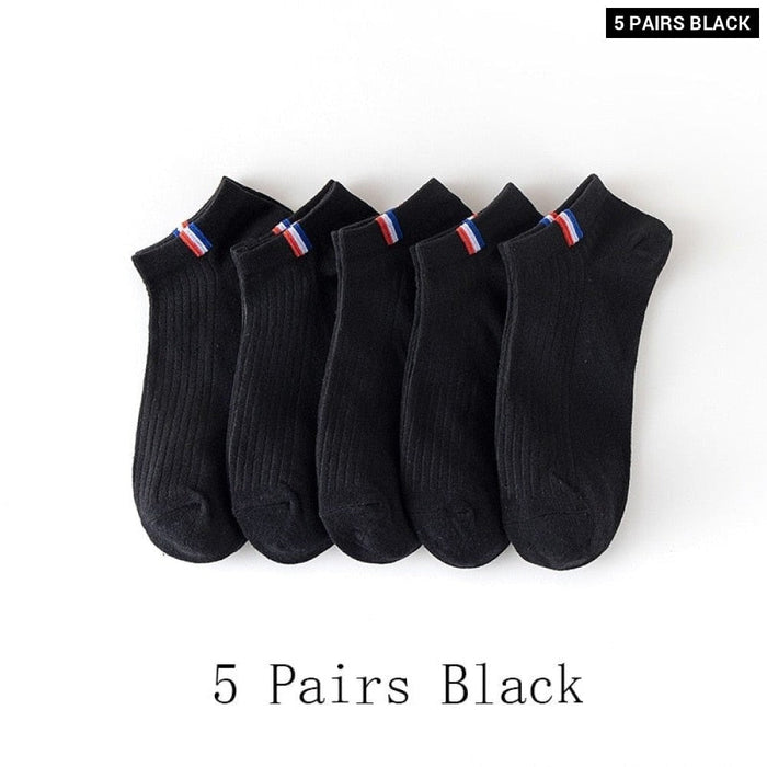 5 Pairs Of Thin Summer Blending Boat Socks Plain Colour Mens Casual Socks Breathable Sweat Absorbing Calibration Socks