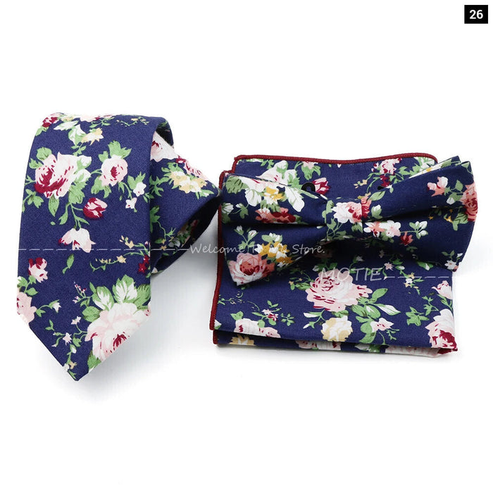 Floral Tie And Handkerchief Set For Business And Weddings