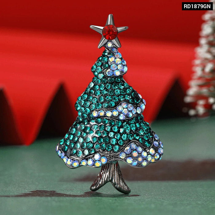 Sparkle With S Rhinestone Christmas Tree Brooch