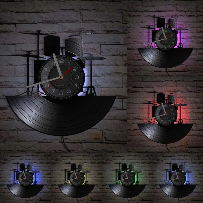 Vinyl Record Drum Kit Wall Clock